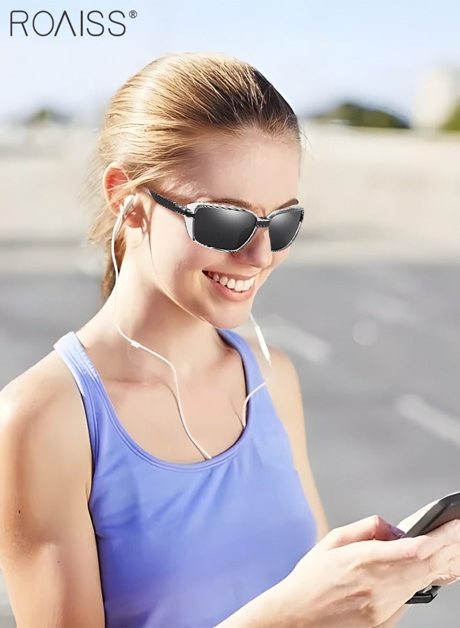 رويس نظارات شمسية رياضية مستقطبة للرجال والنساء، نظارات ركوب الدراجات بحماية من الأشعة فوق البنفسجية 400، نظارات ركوب الدراجات الجبلية المقاومة للغبار لرياضة البيسبول والجري وصيد الأسماك والجولف، شفافة ورمادية - Image 2