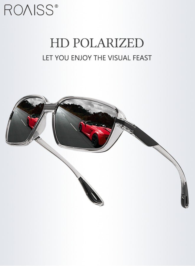 رويس نظارات شمسية رياضية مستقطبة للرجال والنساء، نظارات ركوب الدراجات بحماية من الأشعة فوق البنفسجية 400، نظارات ركوب الدراجات الجبلية المقاومة للغبار لرياضة البيسبول والجري وصيد الأسماك والجولف، شفافة ورمادية - Image 3