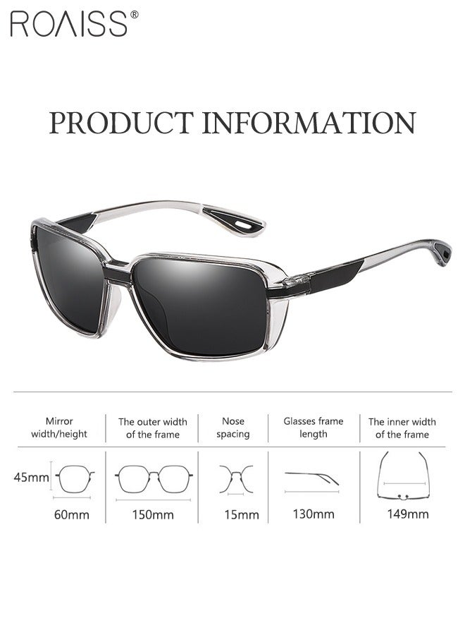 رويس نظارات شمسية رياضية مستقطبة للرجال والنساء، نظارات ركوب الدراجات بحماية من الأشعة فوق البنفسجية 400، نظارات ركوب الدراجات الجبلية المقاومة للغبار لرياضة البيسبول والجري وصيد الأسماك والجولف، شفافة ورمادية - Image 4