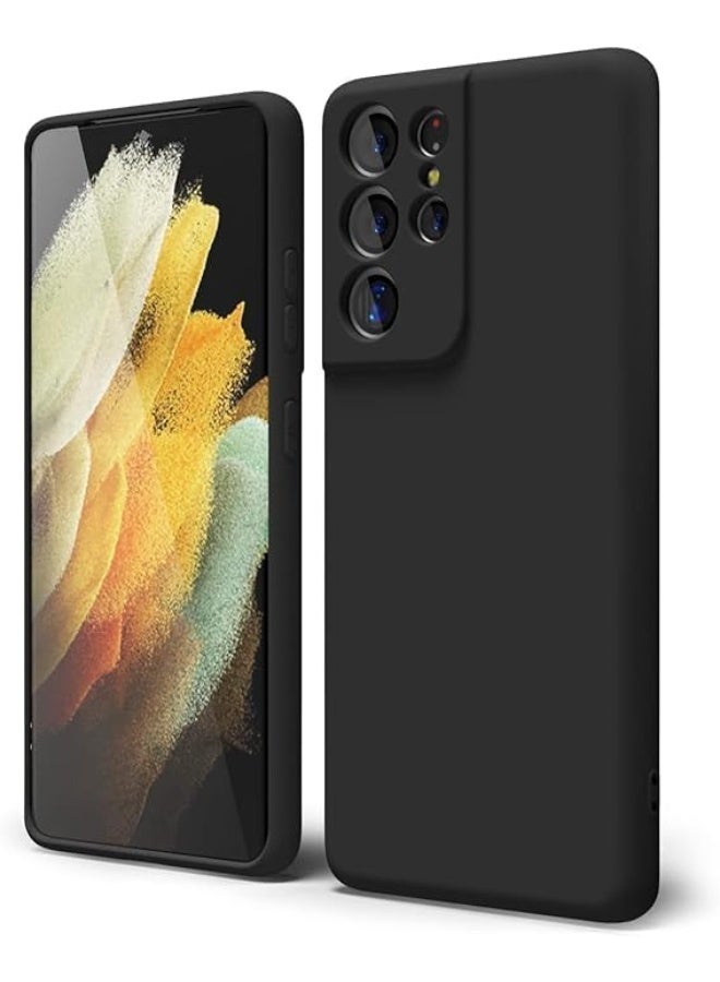 Lion Store silicone case compatible with Samsung Galaxy S21 Ultra, made of soft silicone gel and rubber, shockproof with a matte finish and an inner fabric lining (black) - Image 1