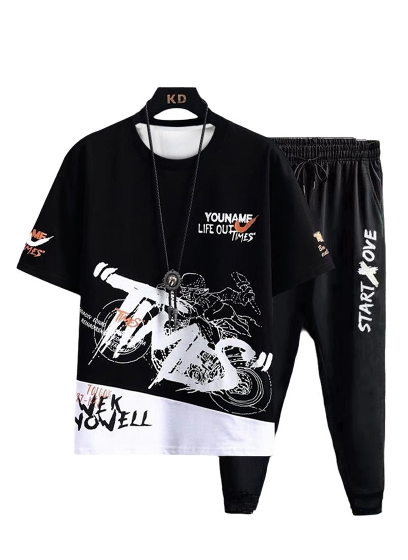 Generic - Men's sports trousers two-piece summer casual suit men's thin trendy short-sleeved t-shirt trousers suit - Image 1