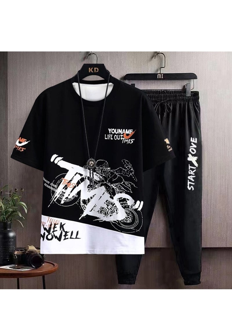 Generic - Men's sports trousers two-piece summer casual suit men's thin trendy short-sleeved t-shirt trousers suit - Image 1