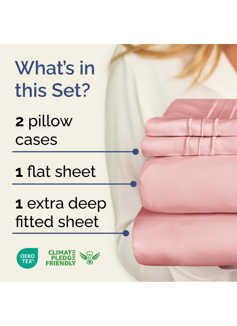 Extra Deep Twin Sheet Set - 4 Piece Breathable & Cooling Sheets - Hotel Luxury Bed Sheets Set - Easy & Secure Fit - Soft  Wrinkle Free & Comfy Sheets Set - Baby Pink Sheet Set with Extra Deep Pockets