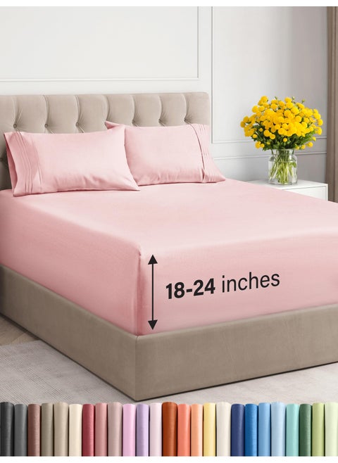 Extra Deep Twin Sheet Set - 4 Piece Breathable & Cooling Sheets - Hotel Luxury Bed Sheets Set - Easy & Secure Fit - Soft  Wrinkle Free & Comfy Sheets Set - Baby Pink Sheet Set with Extra Deep Pockets