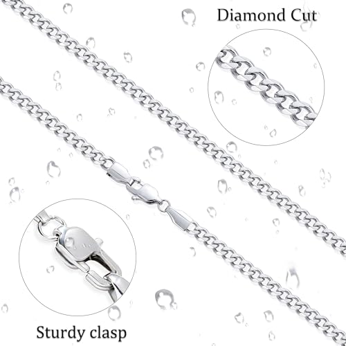Fiusem Silver Tone Cuban Link Chain for Men, 3.5mm Mens Chain Necklaces, Stainless Steel Chain Necklaces for Men Women, 18 Inch - Image 4