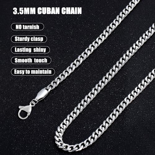Fiusem Silver Tone Cuban Link Chain for Men, 3.5mm Mens Chain Necklaces, Stainless Steel Chain Necklaces for Men Women, 18 Inch - Image 5