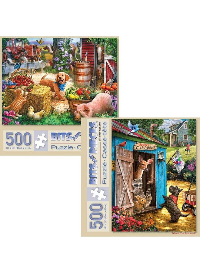 Bits and Pieces - Value Set of Two (2) - 500 Piece Jigsaw Puzzles for Adults - Hide and Seek, What’s The Password Jigsaws by Artist Larry Jones - 18” x 24” - Image 1