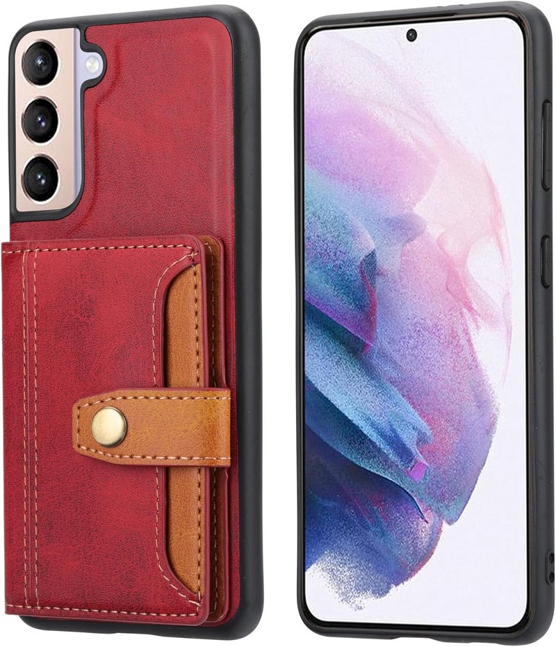 Wallet Case for Samsung Galaxy S24 Ultra/S24 Plus/S24, All-Inclusive Protection Magnetic Flip Card Slot Retro Leather Phone Cover with Stand Function (S24,Red) - Image 3