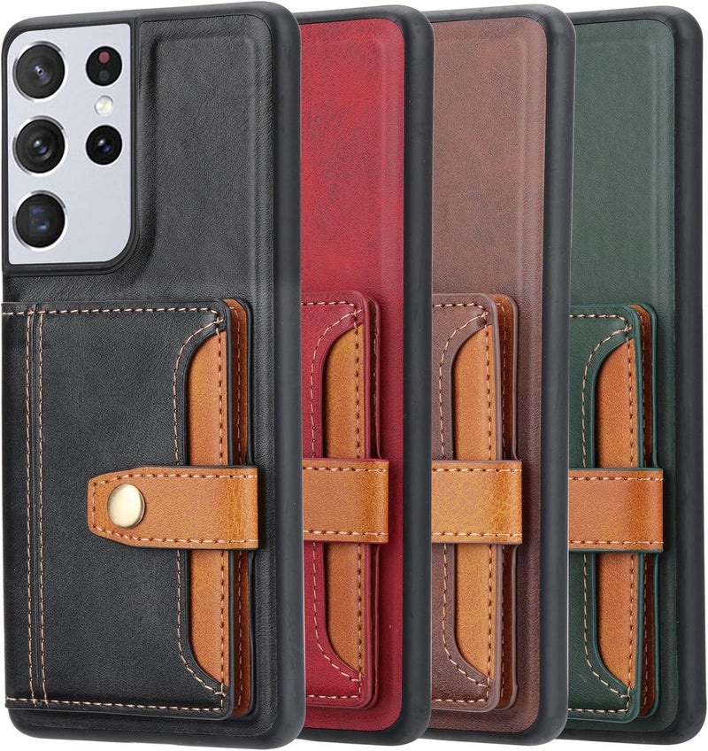 Wallet Case for Samsung Galaxy S24 Ultra/S24 Plus/S24, All-Inclusive Protection Magnetic Flip Card Slot Retro Leather Phone Cover with Stand Function (S24,Red) - Image 4