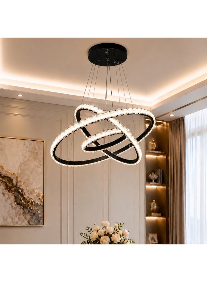 Modern LED Acrylic 3-Ring Chandelier | Remote Control | 3 Lighting Colors | Ideal for Living Room & Dining Room