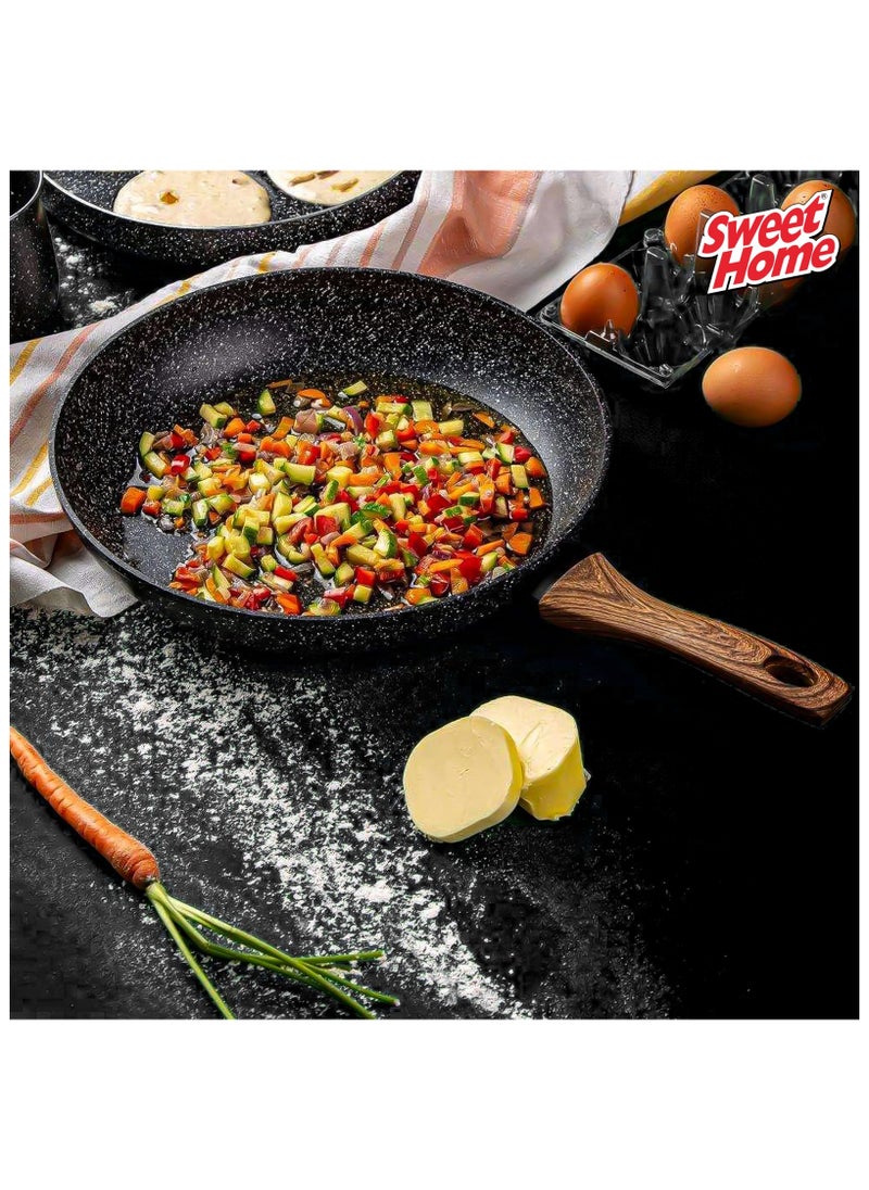 Sweet Home - Sweet Home 10 Pcs Marble Non-Stick Cookware Set PFOA Free With Heat Resistant Handles & Transparent Glass Lids Granite Finish & Induction Base Cooking Set - Image 1