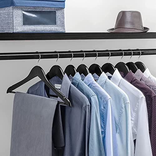 WHISKET Solid Wood Hangers,Premium Wood Hangers with 360-Degree Rotatable Hook and Notches, Natural, Heavy Duty Wood Hangers for Coats, Suits, Jackets, Closet (Black) [ Pack of 12] - Image 4