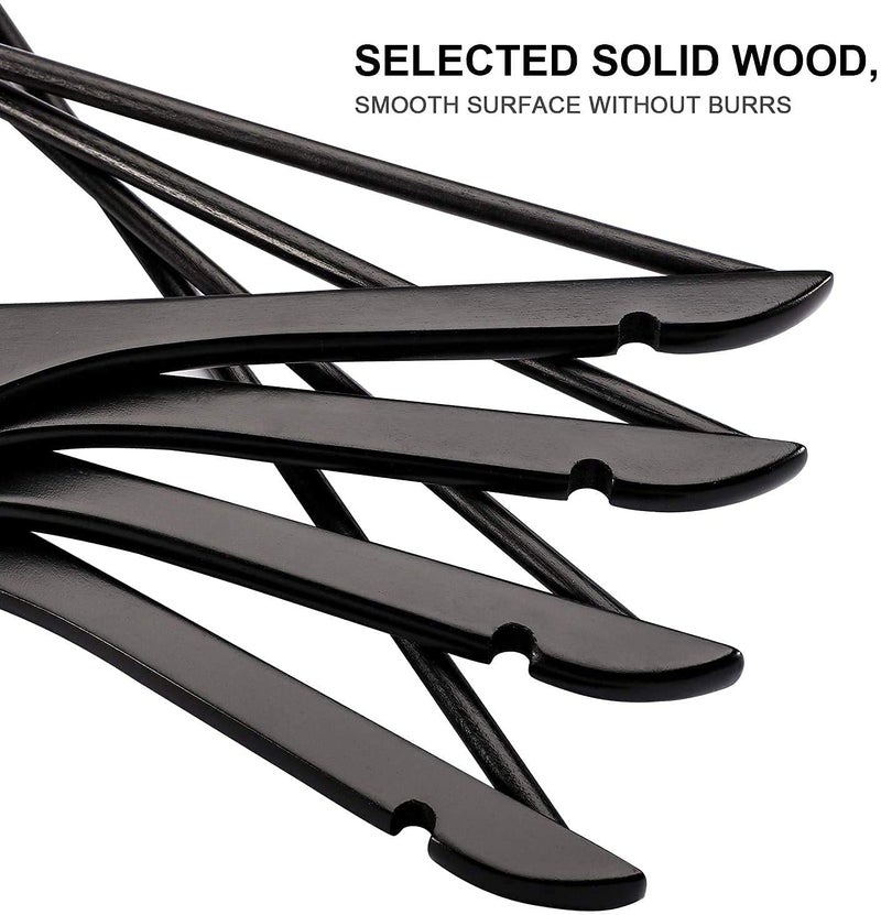 WHISKET Solid Wood Hangers,Premium Wood Hangers with 360-Degree Rotatable Hook and Notches, Natural, Heavy Duty Wood Hangers for Coats, Suits, Jackets, Closet (Black) [ Pack of 12] - Image 5