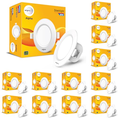 Wipro Garnet 12W Round Downlight Junction Box | Cool White (6500K) | Glare-Free Design | Recessed Downlighter for False Ceiling | Cutout ? 3 Inch | Pack of 12 - Image 1