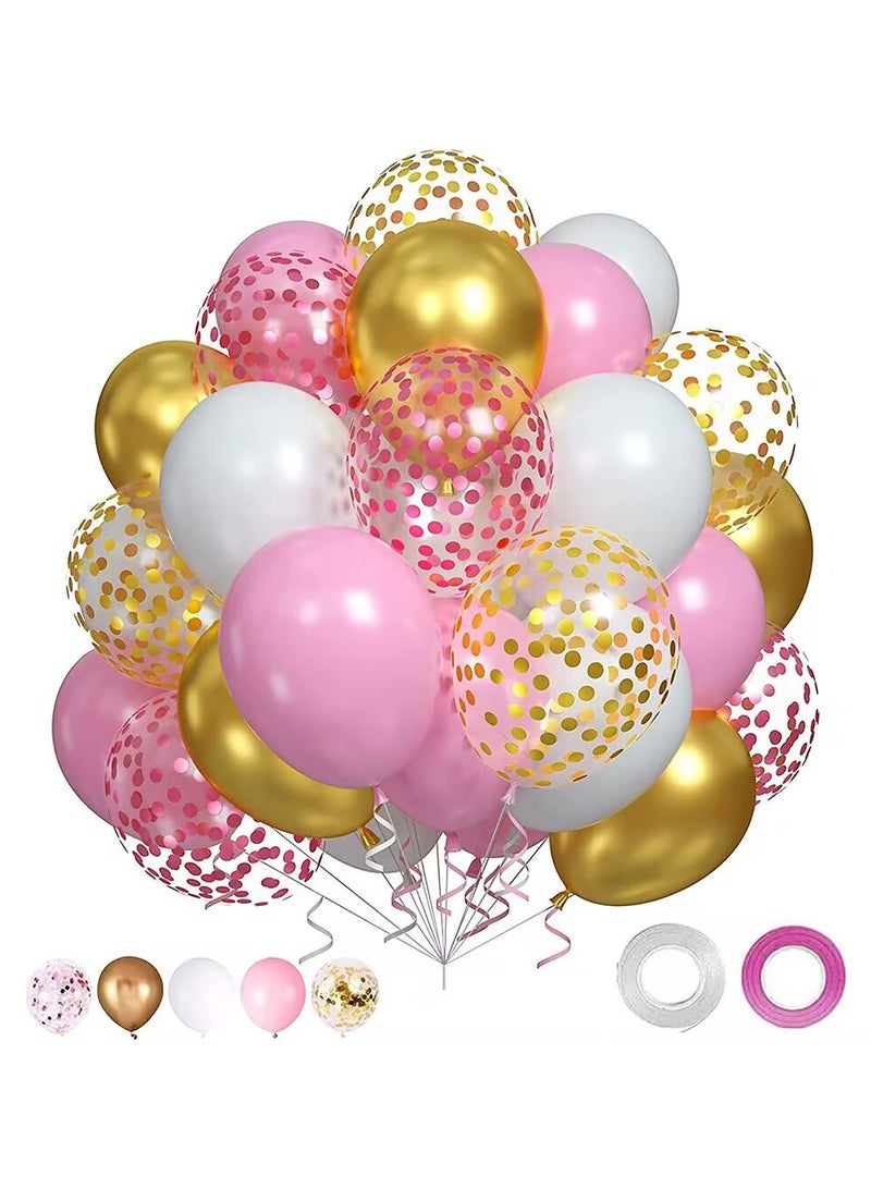 Pink and gold balloons, 60 pink and white balloons, 12 inch baby pink, white and gold balloons suitable for girls and ladies' birthdays and weddings - Image 1