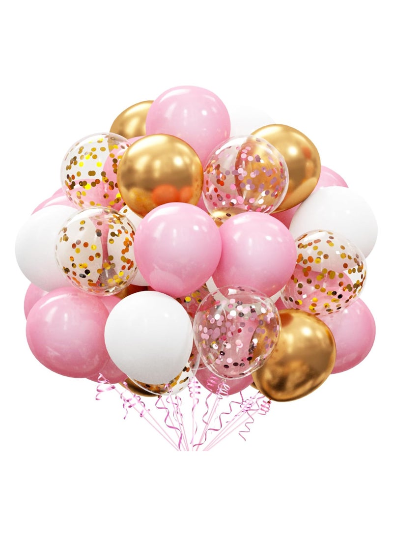Pink and gold balloons, 60 pink and white balloons, 12 inch baby pink, white and gold balloons suitable for girls and ladies' birthdays and weddings - Image 2