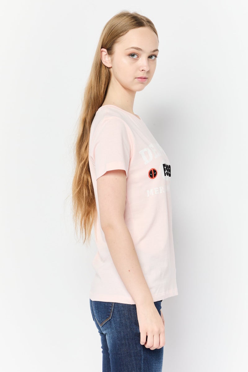 MARVEL Women Crew Neck Short Sleeve Graphic Print T-Shirt, Pink - Image 3