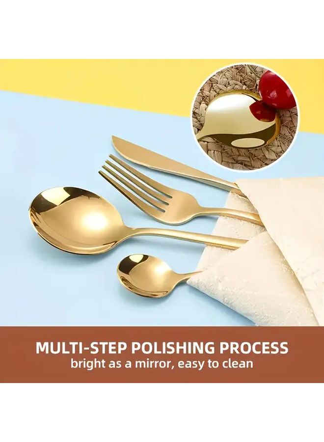 Golden 24pcs Stainless Steel Cutlery Set Dishwasher Safe Durable Elegant Home Wedding - Image 4