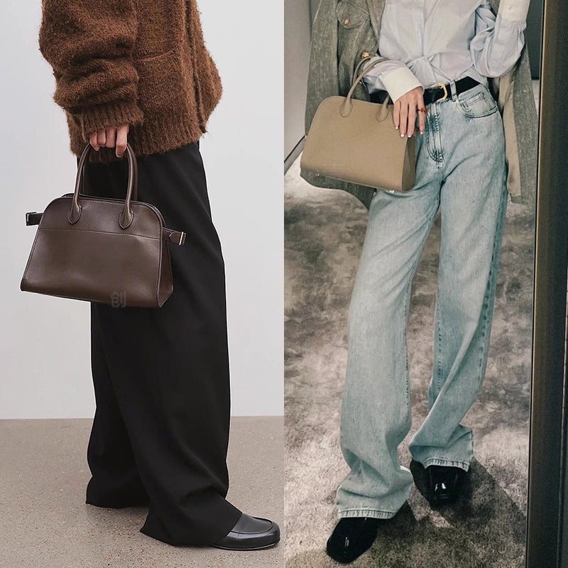 Therow Classic Margaux10-Inch Simple Shoulder Crossbody Tote Bag Commuter Cowhide Bucket Bag - Image 3