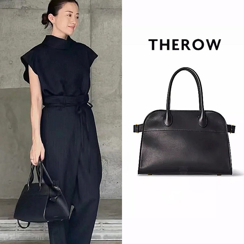 Therow Classic Margaux10-Inch Simple Shoulder Crossbody Tote Bag Commuter Cowhide Bucket Bag - Image 2