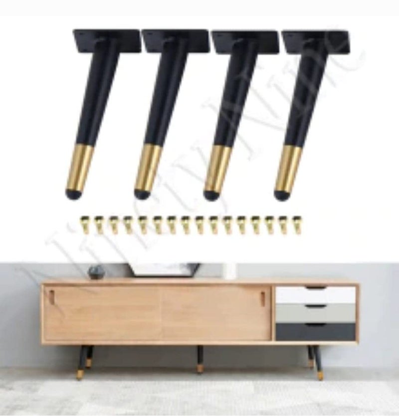 Fascination FASINATION Sofa Legs Sofa Furniture PVD Glossy Finish Cone Shape Design Sofa Leg Set of 4 16 InchBlack Gold - Image 2