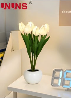 UNUNS Led Table Lamp,Six Branches Stylish Tulip Flower Table Lamp,Artificial Flower Potted Night Light Gift For Birthday Party Wedding Room Decoration  - Image 1