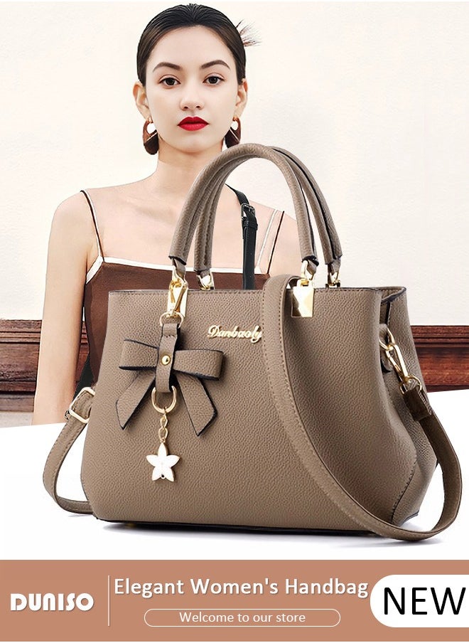 DUNISO - Women's Fashion Handbag Faux Leather Crossbody Bag For Women Large Capacity Bow Trim Tote Bags Top Handle Satchel Fashionable Travel Shoulder Bag For Ladies - Image 1