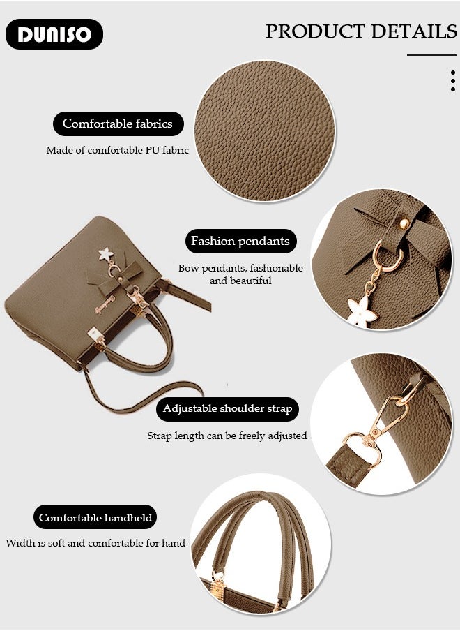 DUNISO - Women's Fashion Handbag Faux Leather Crossbody Bag For Women Large Capacity Bow Trim Tote Bags Top Handle Satchel Fashionable Travel Shoulder Bag For Ladies - Image 1