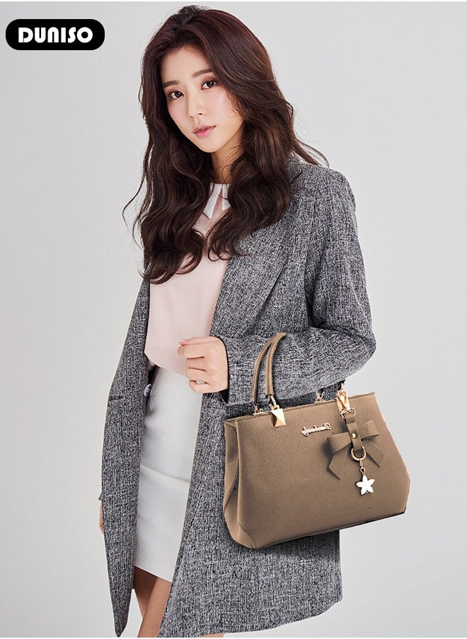 DUNISO - Women's Fashion Handbag Faux Leather Crossbody Bag For Women Large Capacity Bow Trim Tote Bags Top Handle Satchel Fashionable Travel Shoulder Bag For Ladies - Image 1
