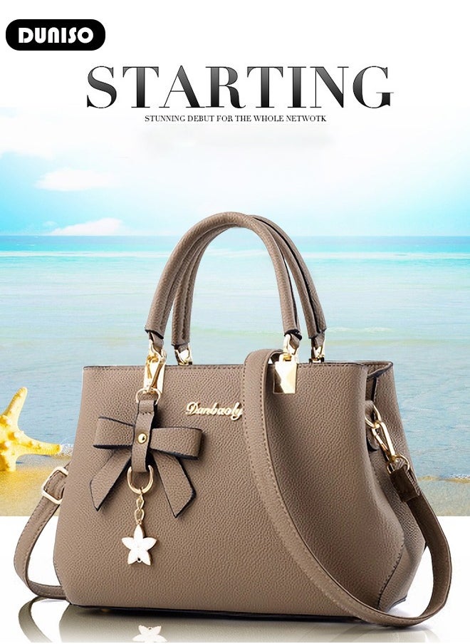 DUNISO - Women's Fashion Handbag Faux Leather Crossbody Bag For Women Large Capacity Bow Trim Tote Bags Top Handle Satchel Fashionable Travel Shoulder Bag For Ladies - Image 1