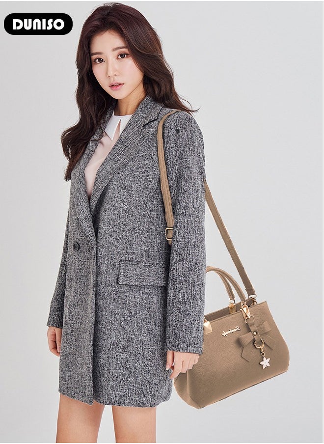 DUNISO - Women's Fashion Handbag Faux Leather Crossbody Bag For Women Large Capacity Bow Trim Tote Bags Top Handle Satchel Fashionable Travel Shoulder Bag For Ladies - Image 1