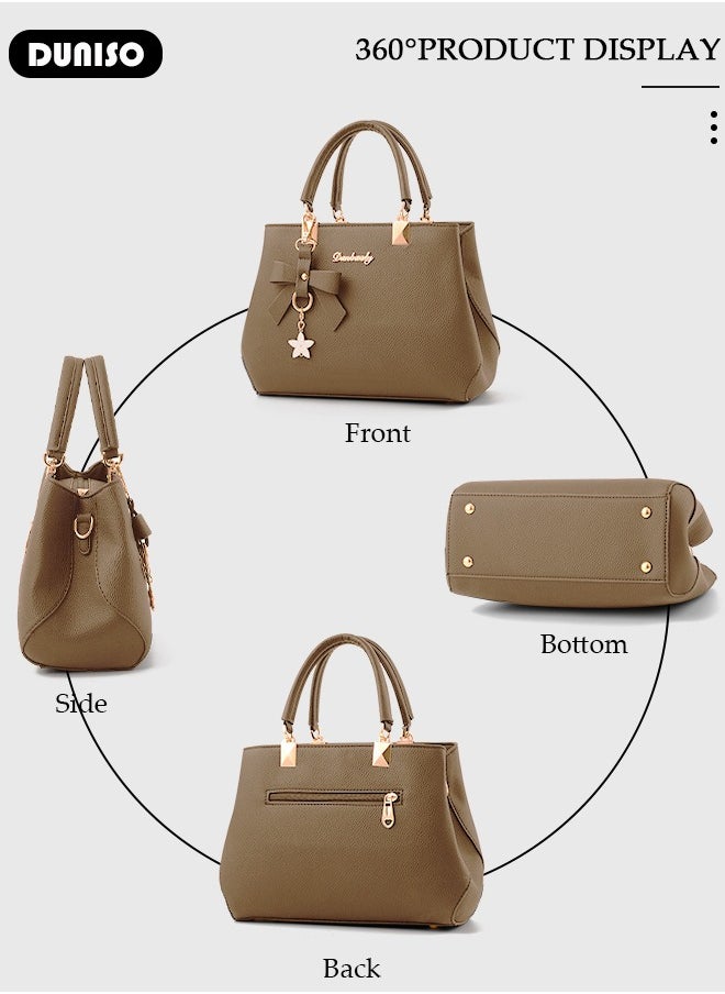 DUNISO - Women's Fashion Handbag Faux Leather Crossbody Bag For Women Large Capacity Bow Trim Tote Bags Top Handle Satchel Fashionable Travel Shoulder Bag For Ladies - Image 1