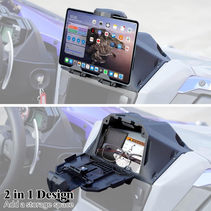 Generic A & UTV PRO Electric Tablet Mount for Yamaha YXZ 1000, with Storage Box Organizer Tray, GPS Phone Ipad Mount Tablet Holder for Yamaha YXZ 1000R / SE/SS/SS SE 2019-2023 Accessories  - Image 2