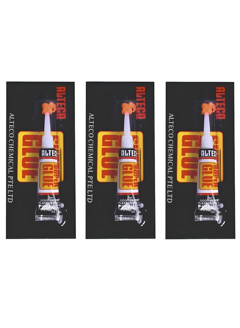 ALTECO Pack of 3 ALTECO Super Glue – Instant Adhesive, 3x3g Tubes, Strong & Fast Bonding for Plastic, Metal, Rubber, Wood, and Ceramic Repairs - Image 1