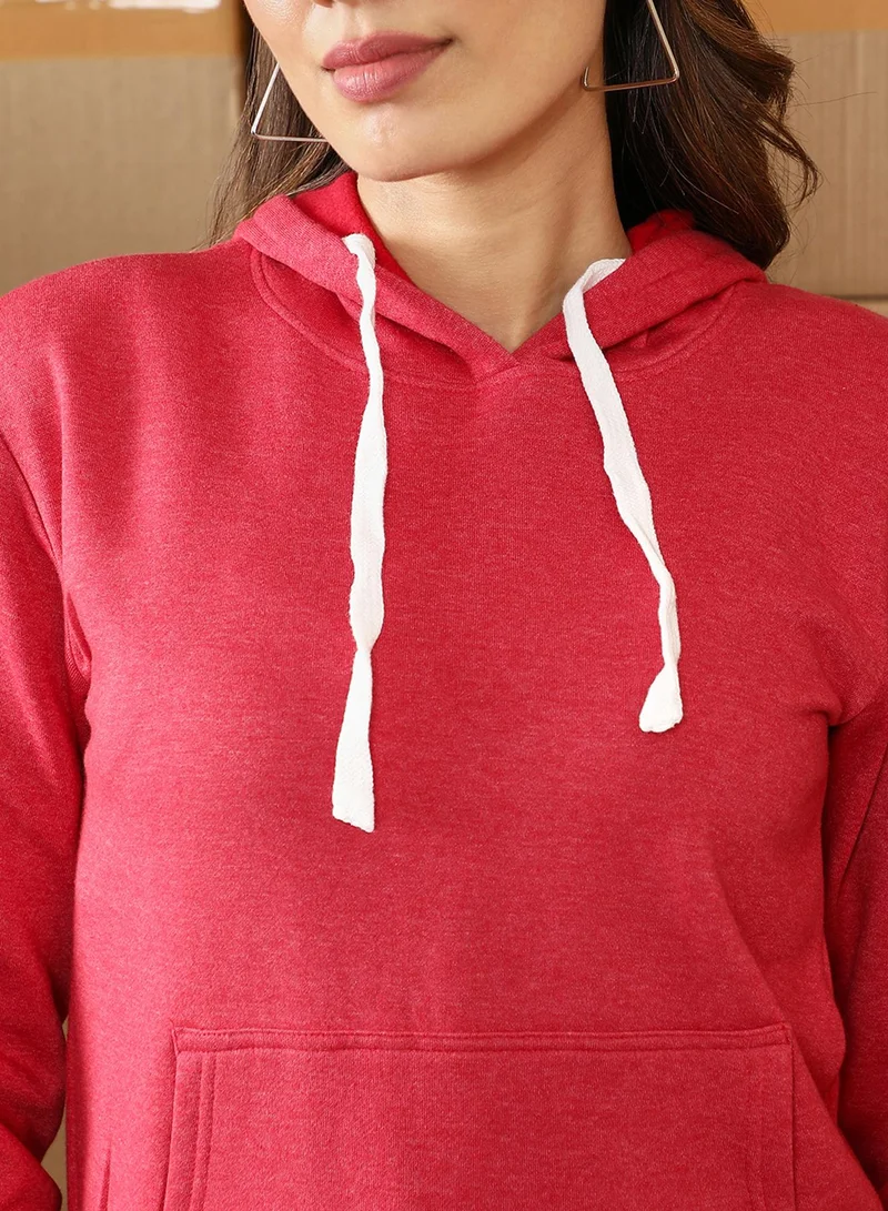 كامبوس سوترا Women's Rose Red Solid Pullover Hoodie