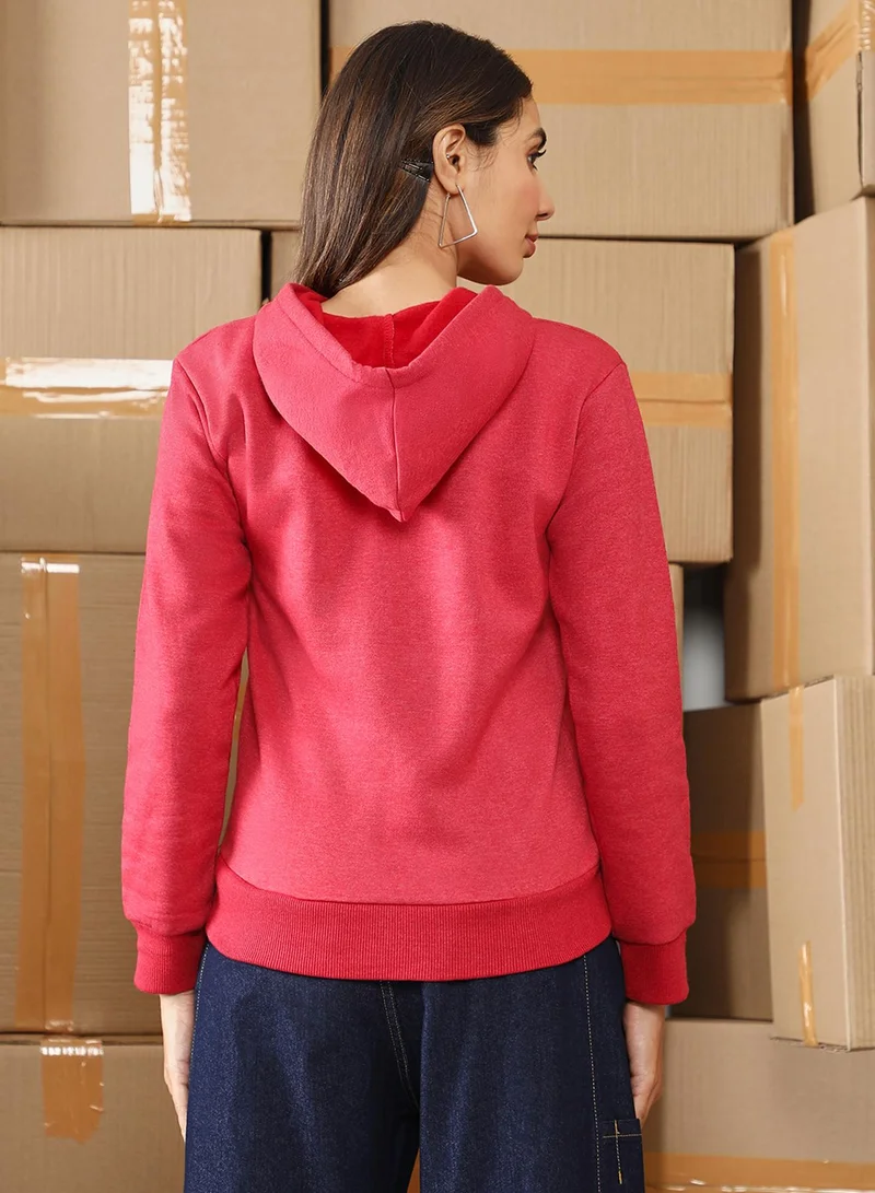 كامبوس سوترا Women's Rose Red Solid Pullover Hoodie