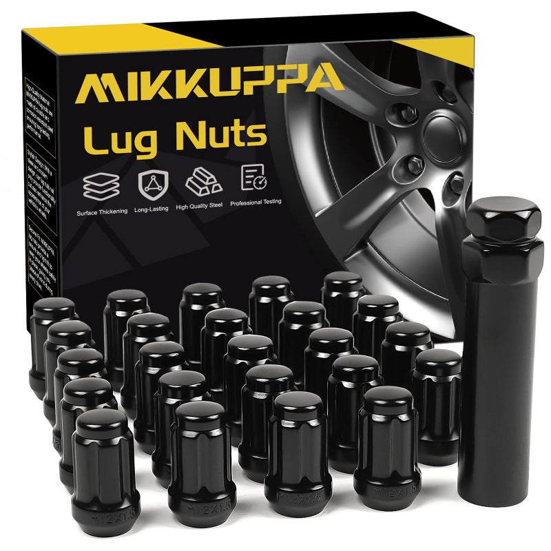 MIKKUPPA 24pcs M12x1.5 Lug Nuts - Replacement for 1995-2015 Toyota Tacoma 4WD, 2016-2021 Tacoma, 2000-2006 Tundra 2007-2020 FJ Cruiser Aftermarket Wheel - Black Closed End Lug Nuts with Socket - Image 1