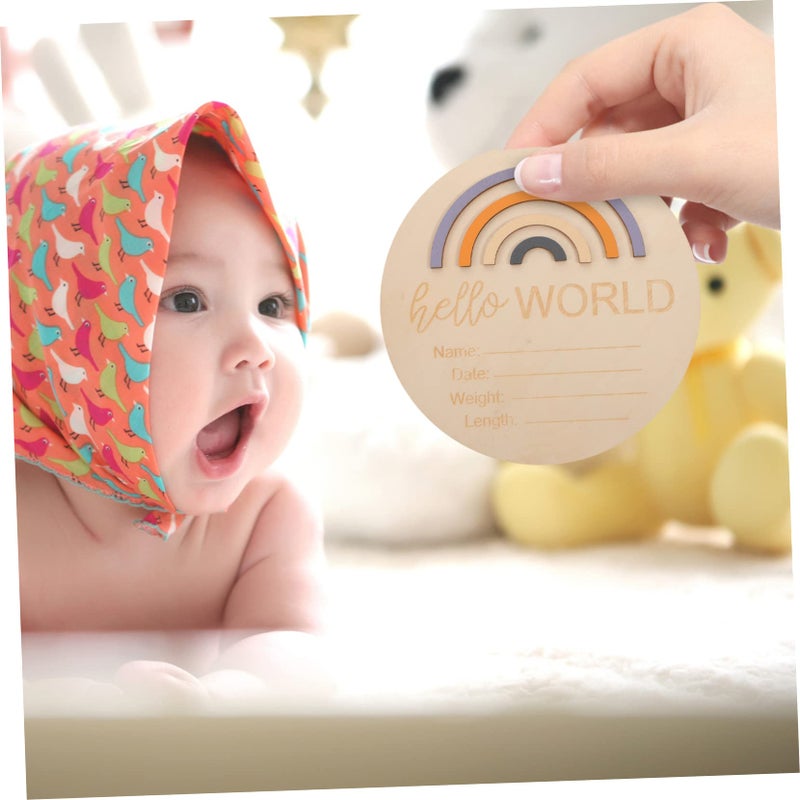 بطاقات معالم خشبية لحديثي الولادة، دعائم تصوير الأطفال بتصميم قوس قزح - Image 3