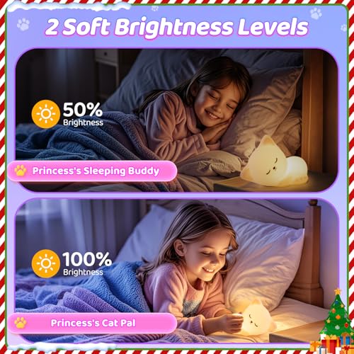 Mubarek Night Light for Kids,16 Colors Cat Lamp Cute Lamp,Dimmable Baby Night Lights for Nursery,Silicone Rechargeable Nightlight for Kids Room,Kawaii Room Decor,Cat Gifts for Girls Gift for 3-6 Year Old Girl - Image 4