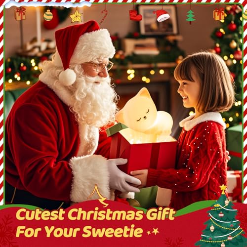 Mubarek Night Light for Kids,16 Colors Cat Lamp Cute Lamp,Dimmable Baby Night Lights for Nursery,Silicone Rechargeable Nightlight for Kids Room,Kawaii Room Decor,Cat Gifts for Girls Gift for 3-6 Year Old Girl - Image 2