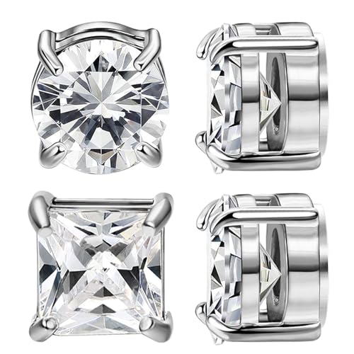 NEWITIN 2 Pairs Stainless Steel Magnetic Stud Earrings for Men Clip on Earring Magnetic Earring Unisex Non Piercing CZ Magnet Studs Diamond Earrings for Women Men - Image 1