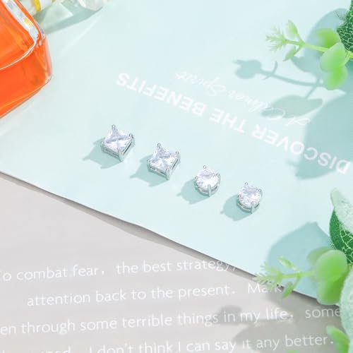 NEWITIN 2 Pairs Stainless Steel Magnetic Stud Earrings for Men Clip on Earring Magnetic Earring Unisex Non Piercing CZ Magnet Studs Diamond Earrings for Women Men - Image 4