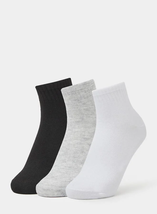 ستايلي Pack of 3 - Solid Ribbed Cuff Ankle Socks