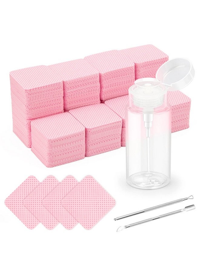 Luxiv 1080 + 3 Pcs Lint Free Nail Wipes Kit Disposable Nail Polish Remover Pads Nonwoven Nails Eyelash Extensions Wipes Nail Polish Remover Wipes With 200 Ml Bottle 2 Pcs Cuticle Pusher (Pink) - Image 1