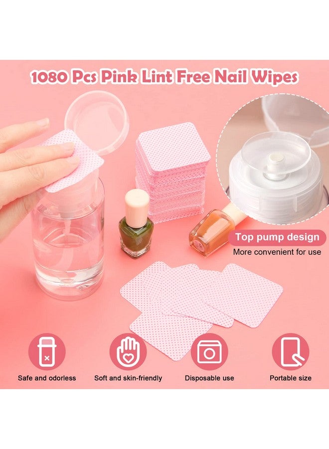 Luxiv 1080 + 3 Pcs Lint Free Nail Wipes Kit Disposable Nail Polish Remover Pads Nonwoven Nails Eyelash Extensions Wipes Nail Polish Remover Wipes With 200 Ml Bottle 2 Pcs Cuticle Pusher (Pink) - Image 4