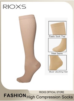 RIOXS 4 Pairs High Compression Socks, Solid Knee High Trouser Socks For Men And Women, Unisex Tall Boot Socks Athletic, Compression Long Stockings, Closed Toe Knee High Stocking for Circulation, Comfy Tights Socks Best Support For Athletic Running Cycling  - Image 2