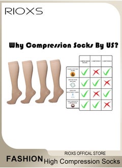 RIOXS 4 Pairs High Compression Socks, Solid Knee High Trouser Socks For Men And Women, Unisex Tall Boot Socks Athletic, Compression Long Stockings, Closed Toe Knee High Stocking for Circulation, Comfy Tights Socks Best Support For Athletic Running Cycling  - Image 4