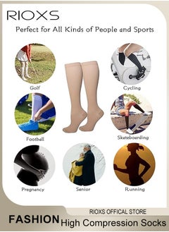 RIOXS 4 Pairs High Compression Socks, Solid Knee High Trouser Socks For Men And Women, Unisex Tall Boot Socks Athletic, Compression Long Stockings, Closed Toe Knee High Stocking for Circulation, Comfy Tights Socks Best Support For Athletic Running Cycling  - Image 3