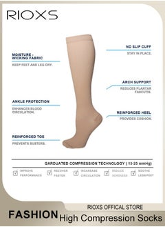 RIOXS 4 Pairs High Compression Socks, Solid Knee High Trouser Socks For Men And Women, Unisex Tall Boot Socks Athletic, Compression Long Stockings, Closed Toe Knee High Stocking for Circulation, Comfy Tights Socks Best Support For Athletic Running Cycling  - Image 5