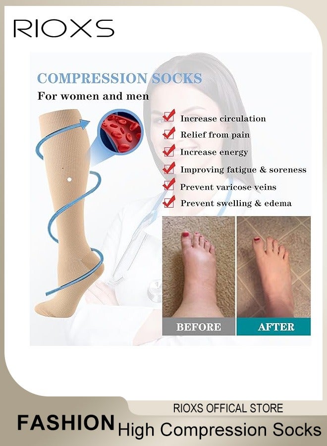 4 Pairs High Compression Socks, Solid Knee High Trouser Socks For Men And Women, Unisex Tall Boot Socks Athletic, Compression Long Stockings, Closed Toe Knee High Stocking for Circulation, Comfy Tights Socks Best Support For Athletic Running Cycling